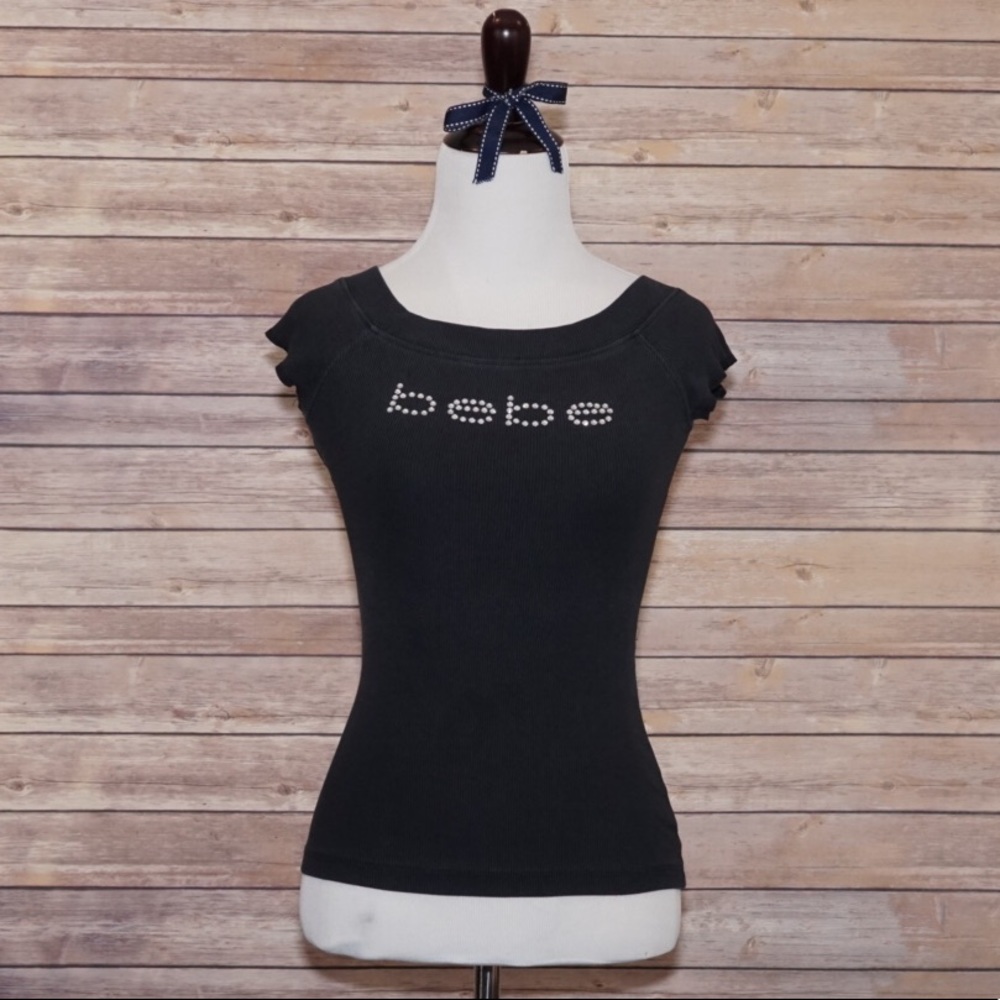 Bebe Women’s Rhinestone Logo Short Sleeve Top